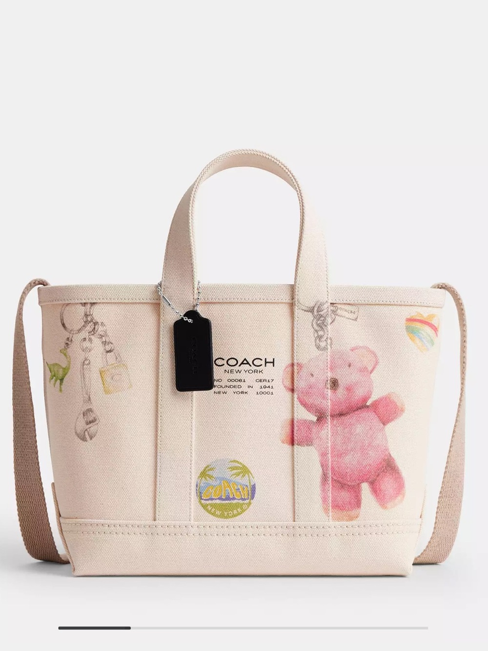 Utility Tote 27 With Sketch Print Pink Teddy Canvas Tote
